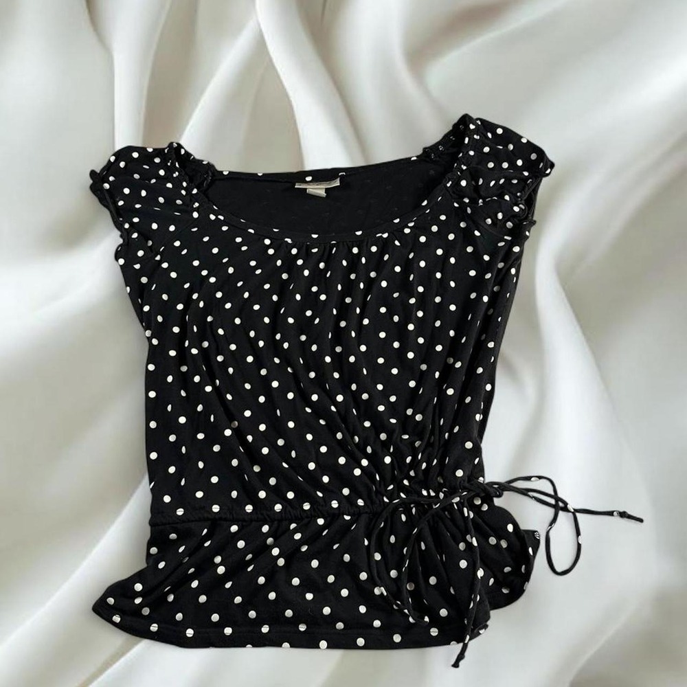 Self Esteem black white polkadot side cinch babydoll top y2k vintage fairy boho